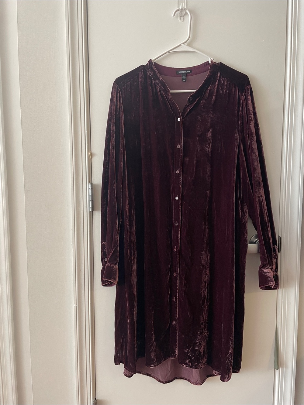 Eileen fisher burgundy velvet shirt dress